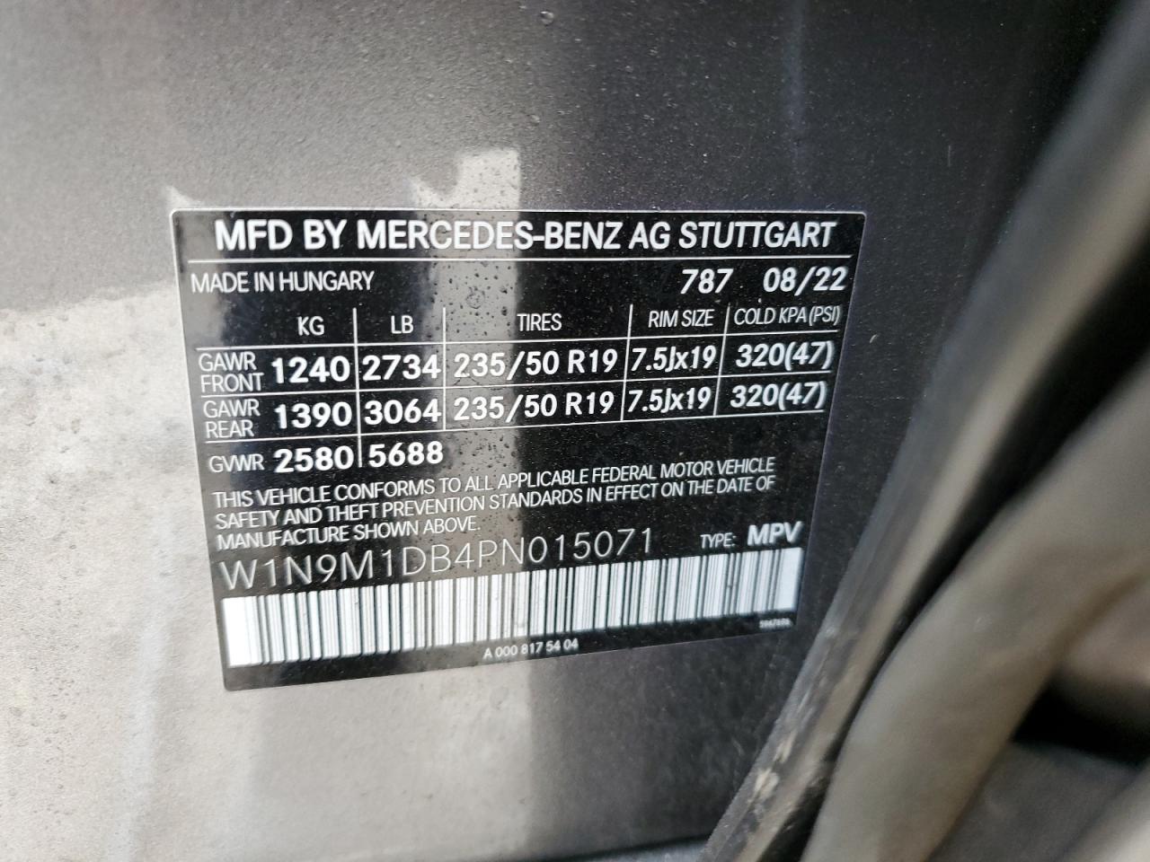 W1N9M1DB4PN015071 2023 Mercedes-Benz Eqb 350 4Matic