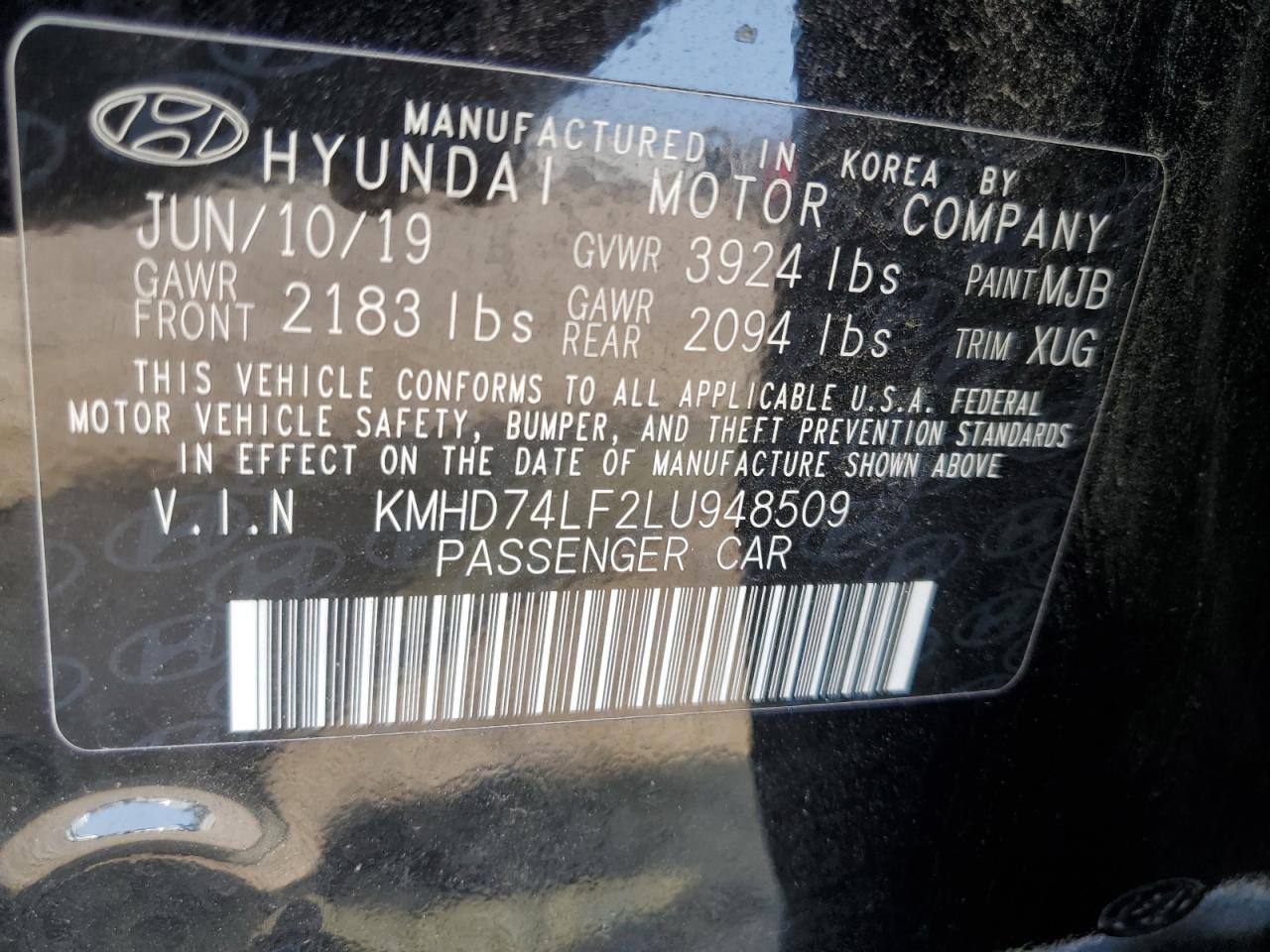 KMHD74LF2LU948509 2020 Hyundai Elantra Se