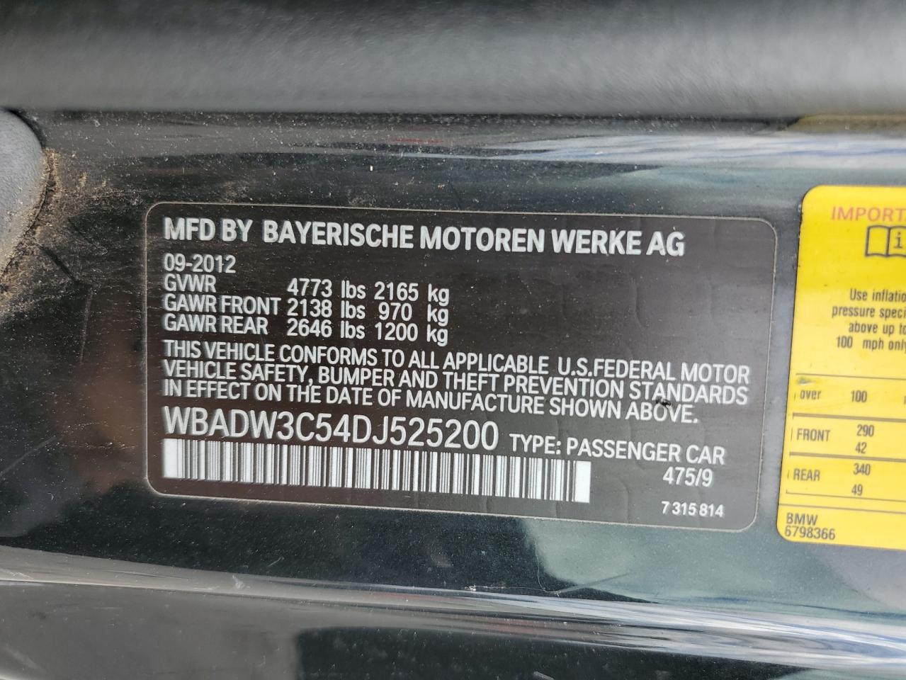 WBADW3C54DJ525200 2013 BMW 328 I