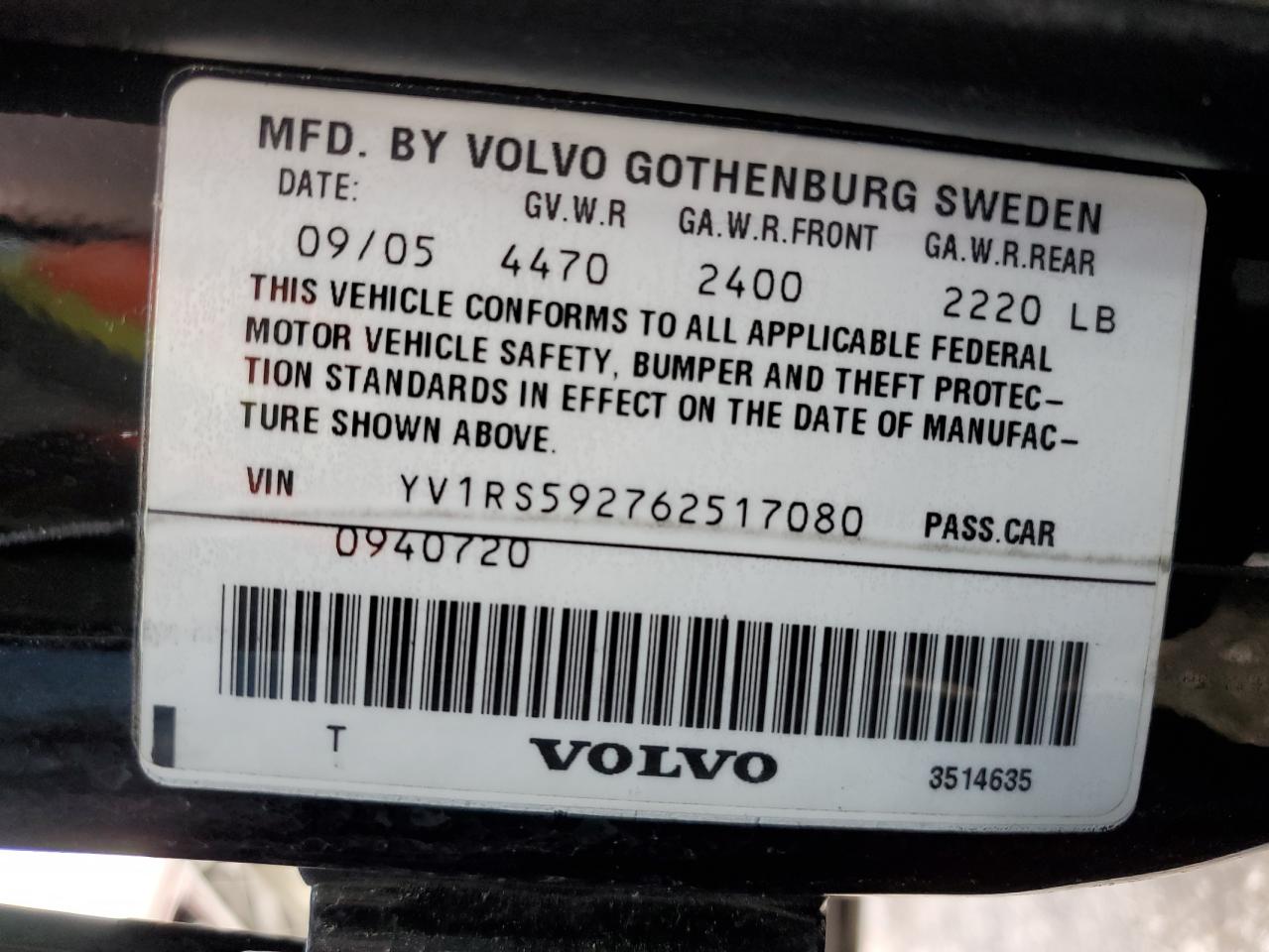 YV1RS592762517080 2006 Volvo S60 2.5T