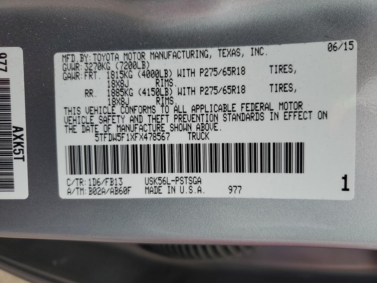 5TFDW5F1XFX478567 2015 Toyota Tundra Crewmax Sr5