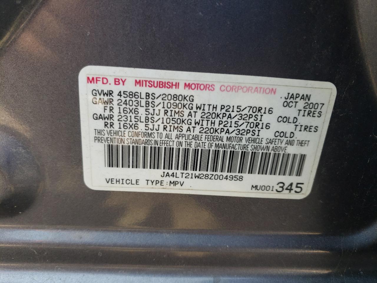 JA4LT21W28Z004958 2008 Mitsubishi Outlander Es