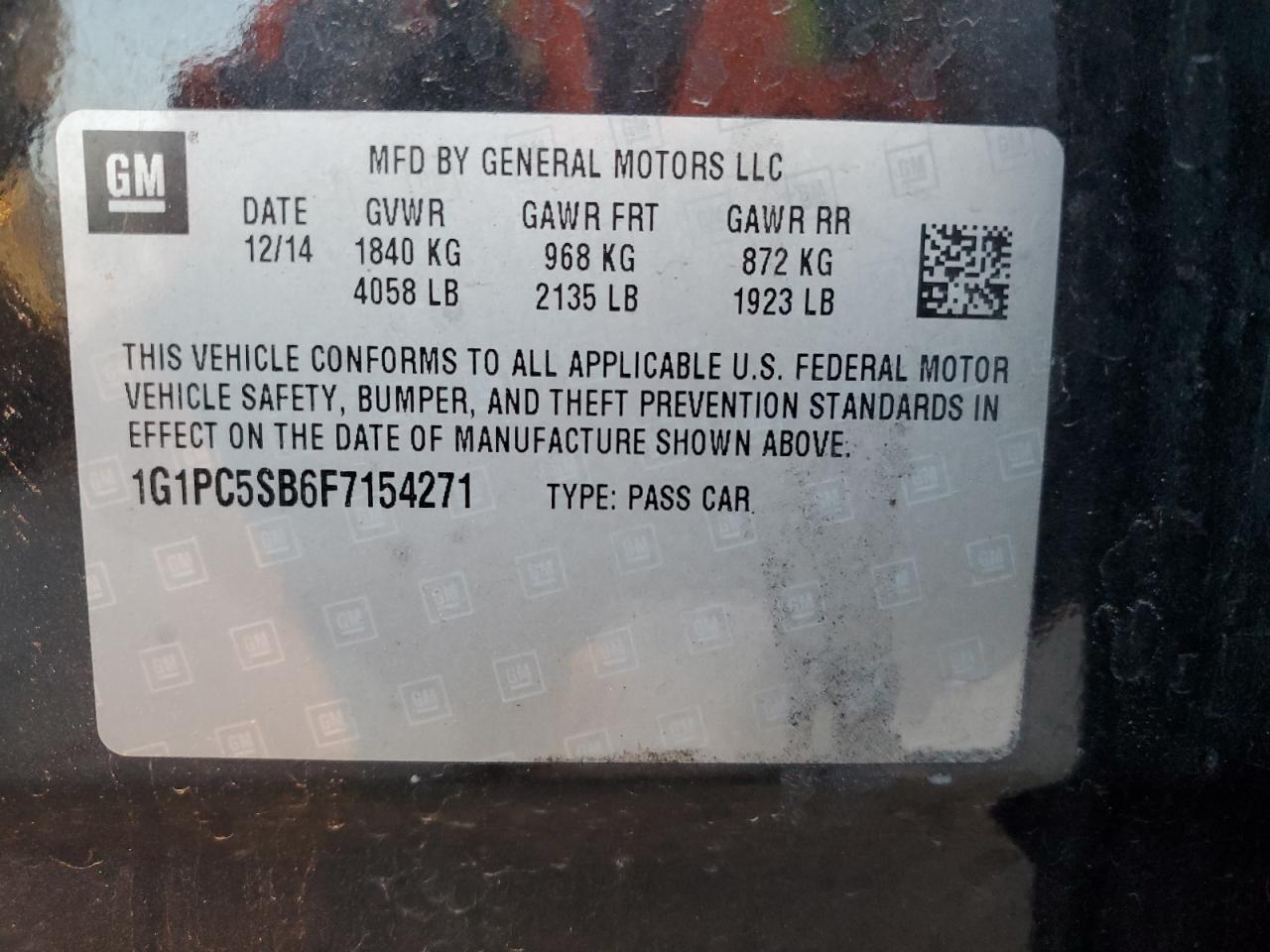 1G1PC5SB6F7154271 2015 Chevrolet Cruze Lt