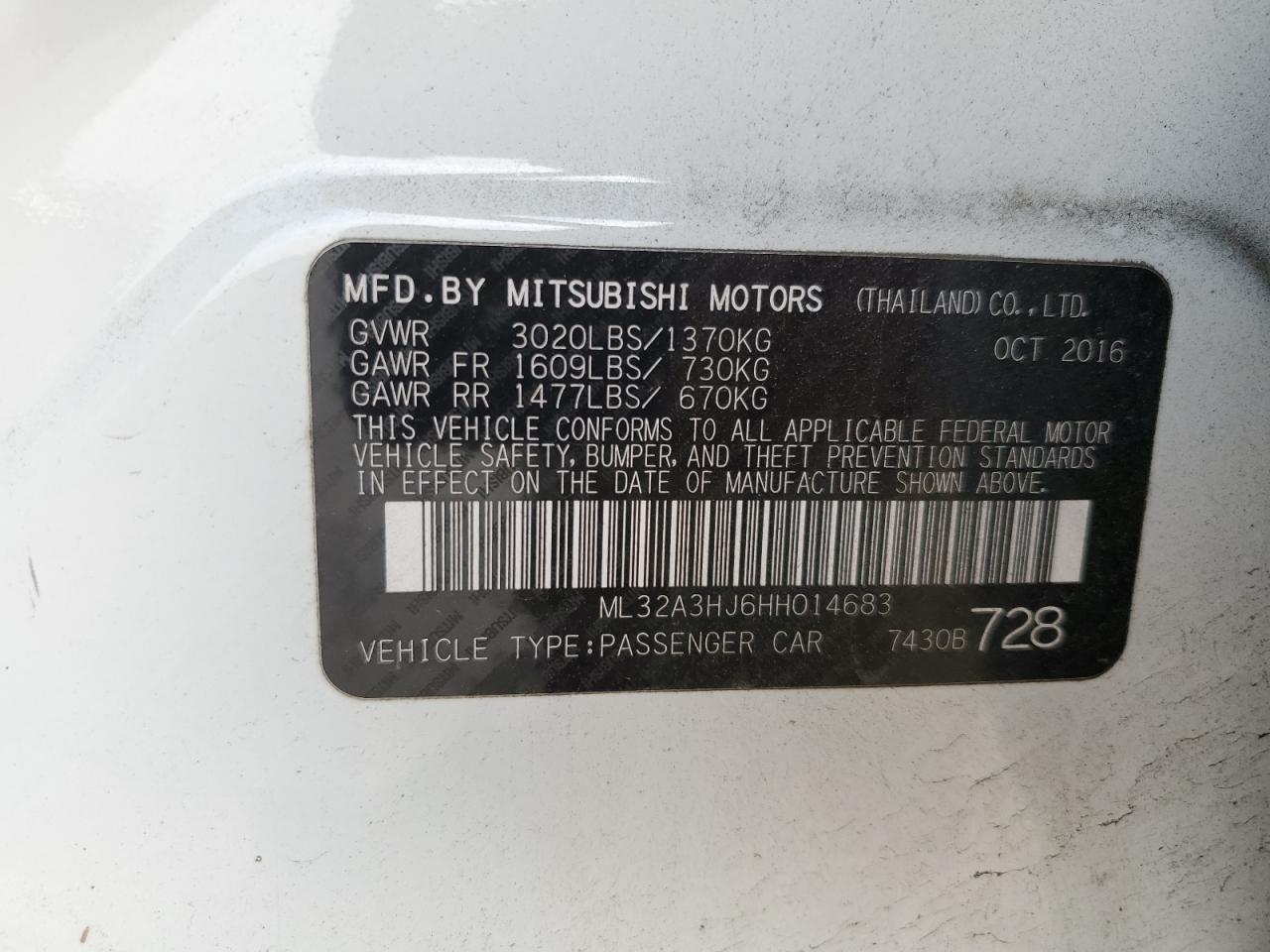 ML32A3HJ6HH014683 2017 Mitsubishi Mirage Es