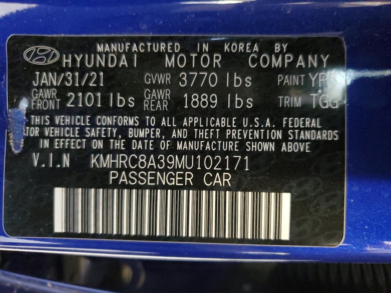 2021 Hyundai Venue Sel VIN: KMHRC8A39MU102171 Lot: 71238884