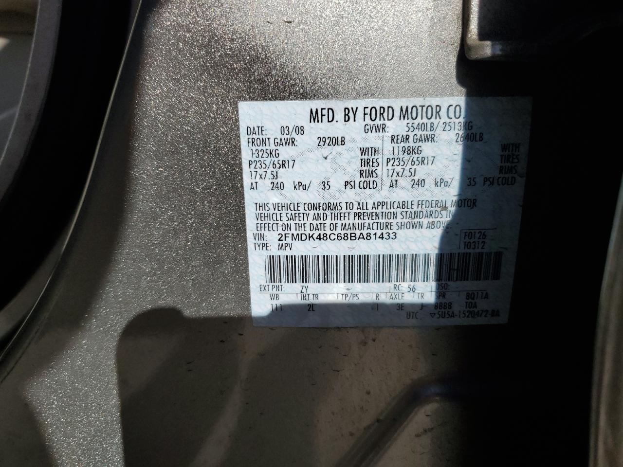 2FMDK48C68BA81433 2008 Ford Edge Sel