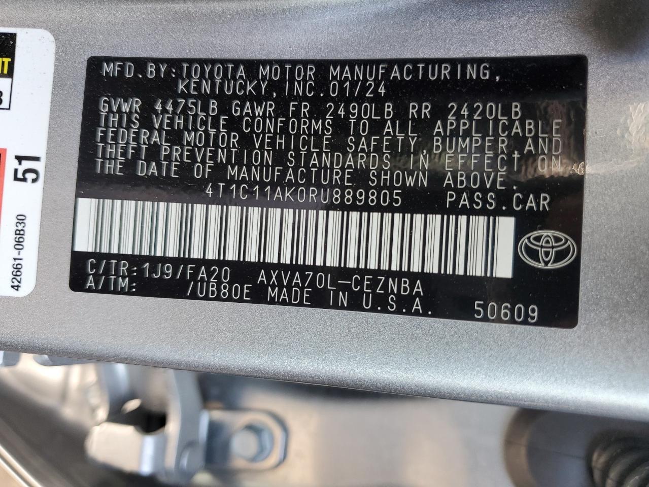 4T1C11AK0RU889805 2024 Toyota Camry Le