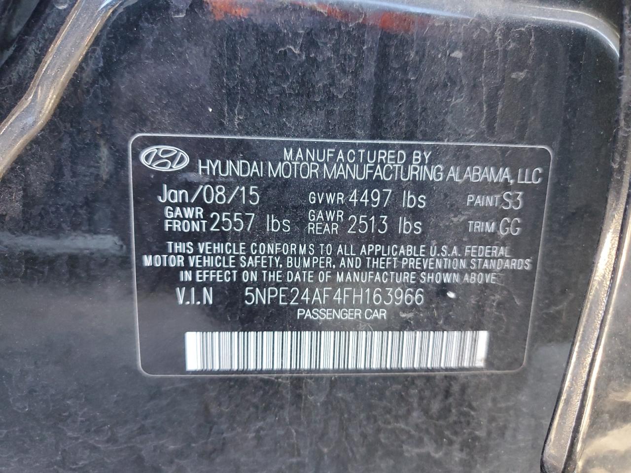 2015 Hyundai Sonata Se VIN: 5NPE24AF4FH163966 Lot: 71427354