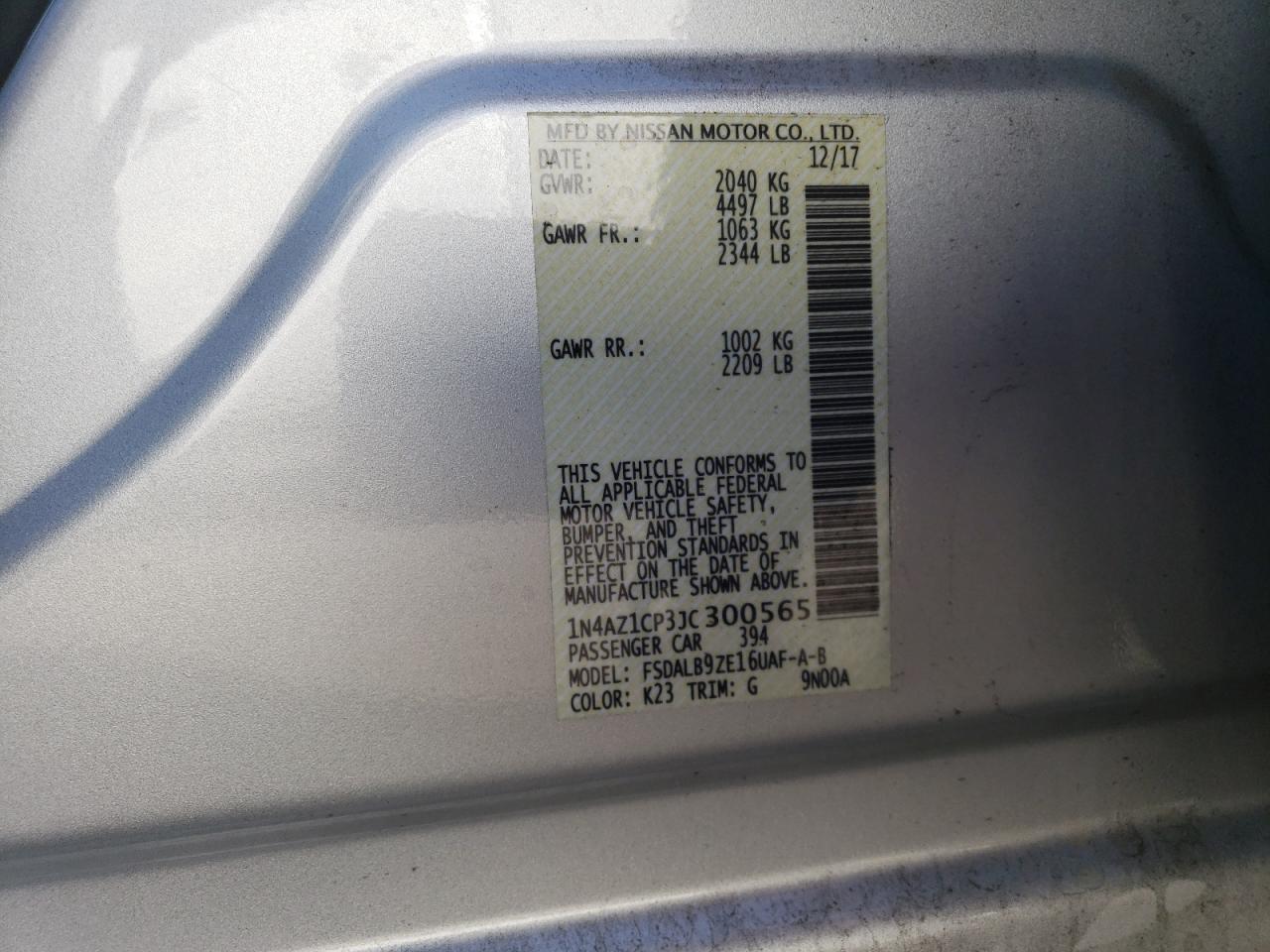 1N4AZ1CP3JC300565 2018 Nissan Leaf S