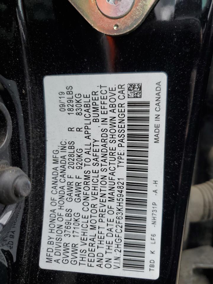 2HGFC2F63KH594821 2019 Honda Civic Lx