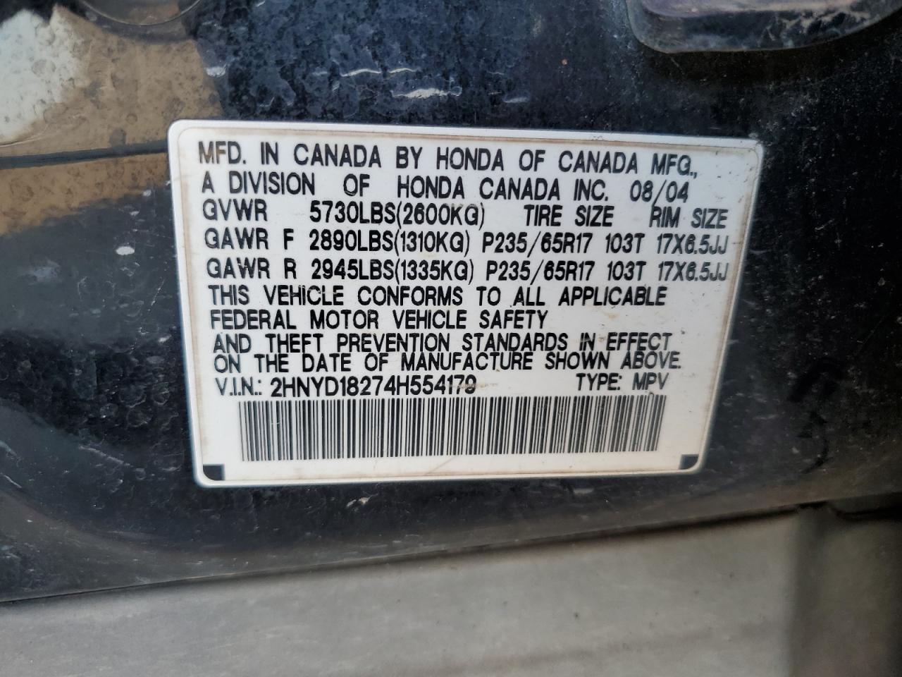 2HNYD18274H554179 2004 Acura Mdx