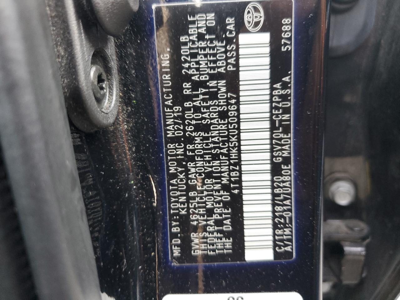 4T1BZ1HK5KU509647 2019 Toyota Camry Xse