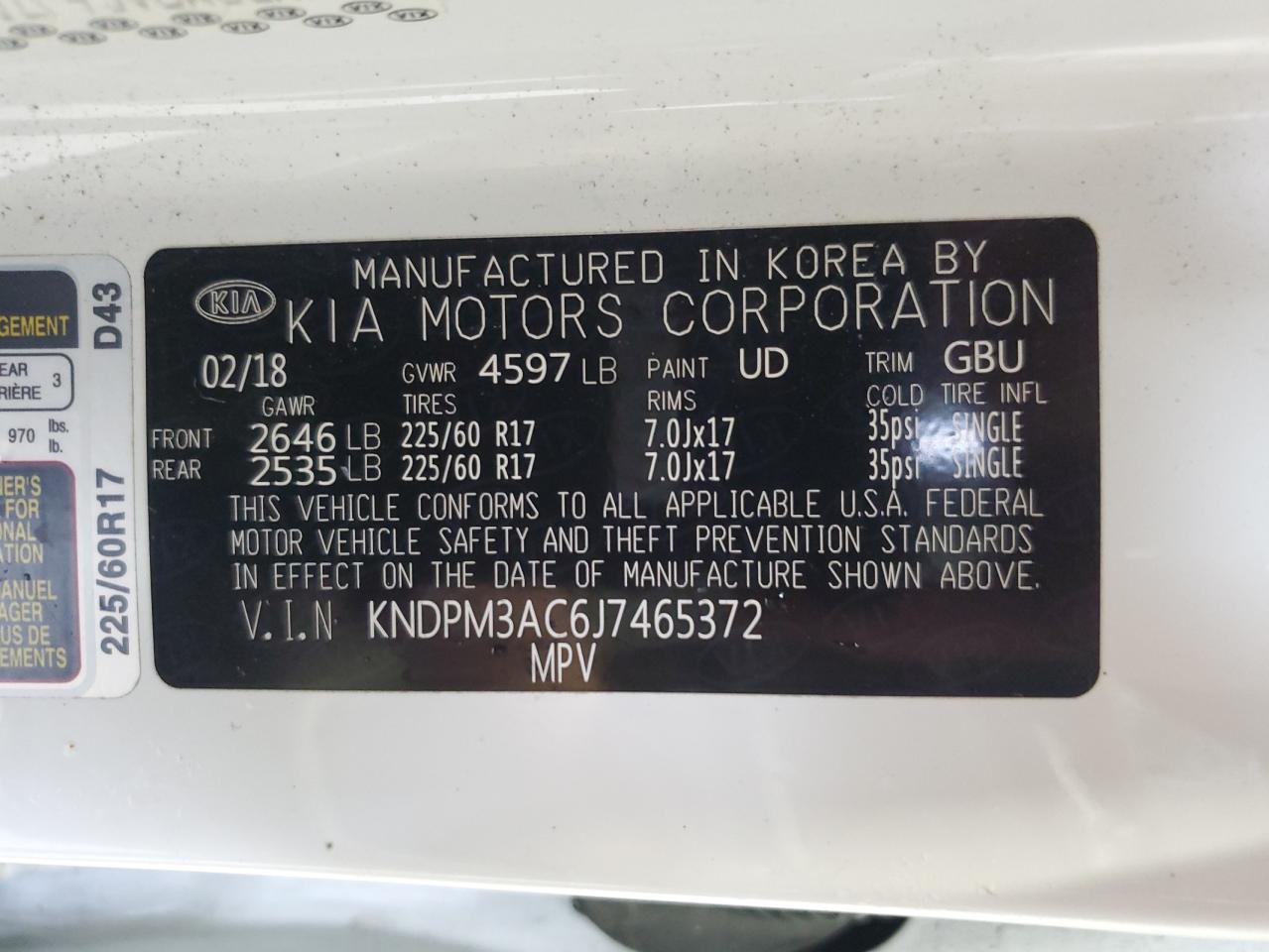 KNDPM3AC6J7465372 2018 Kia Sportage Lx