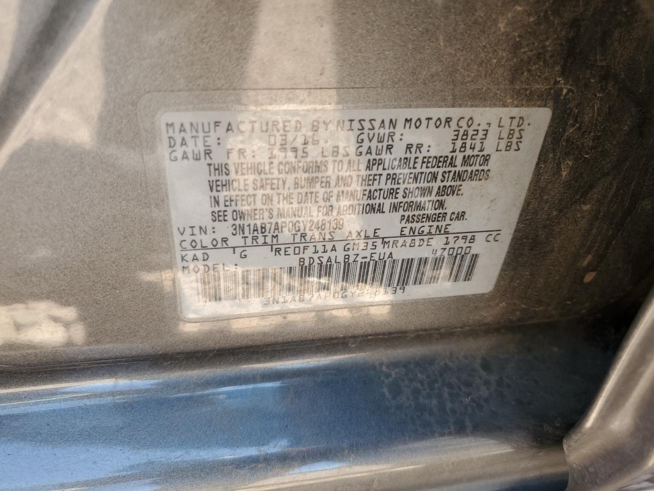 3N1AB7AP0GY248139 2016 Nissan Sentra S