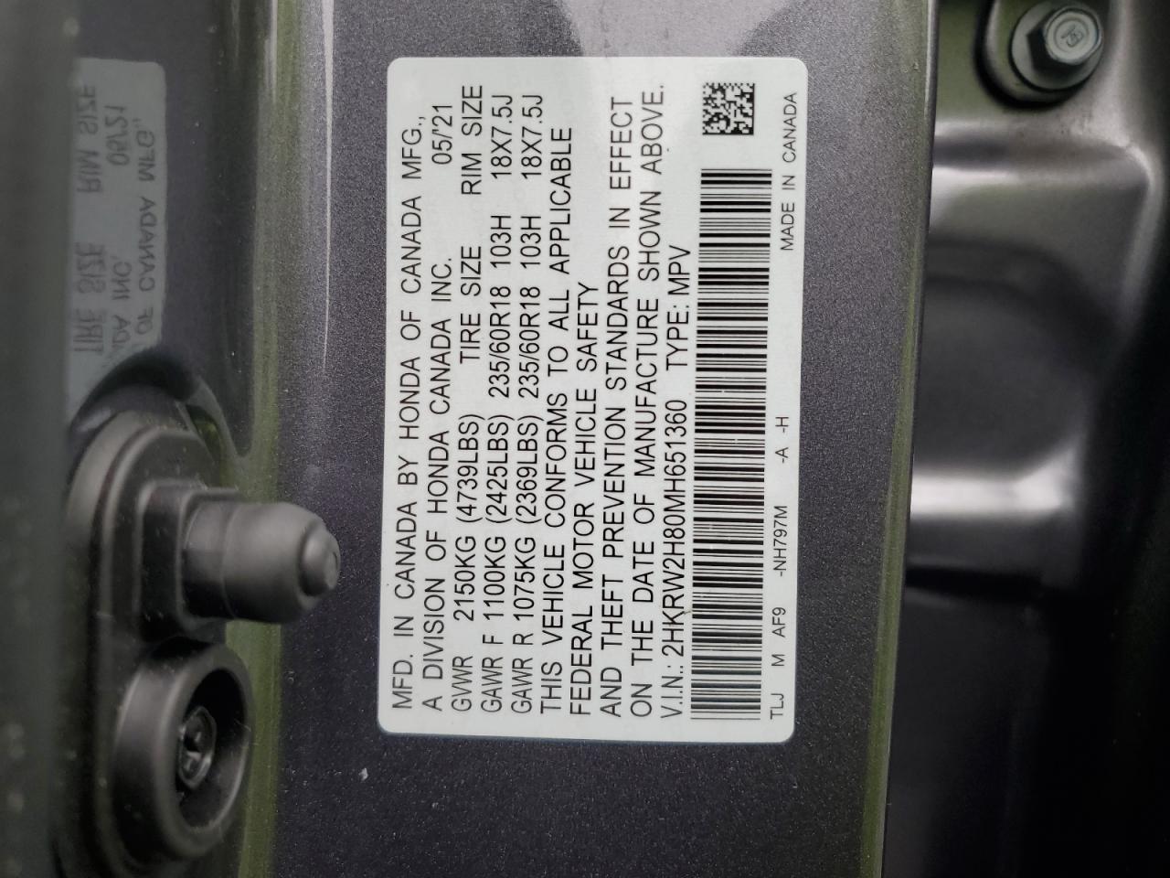 2HKRW2H80MH651360 2021 Honda Cr-V Exl