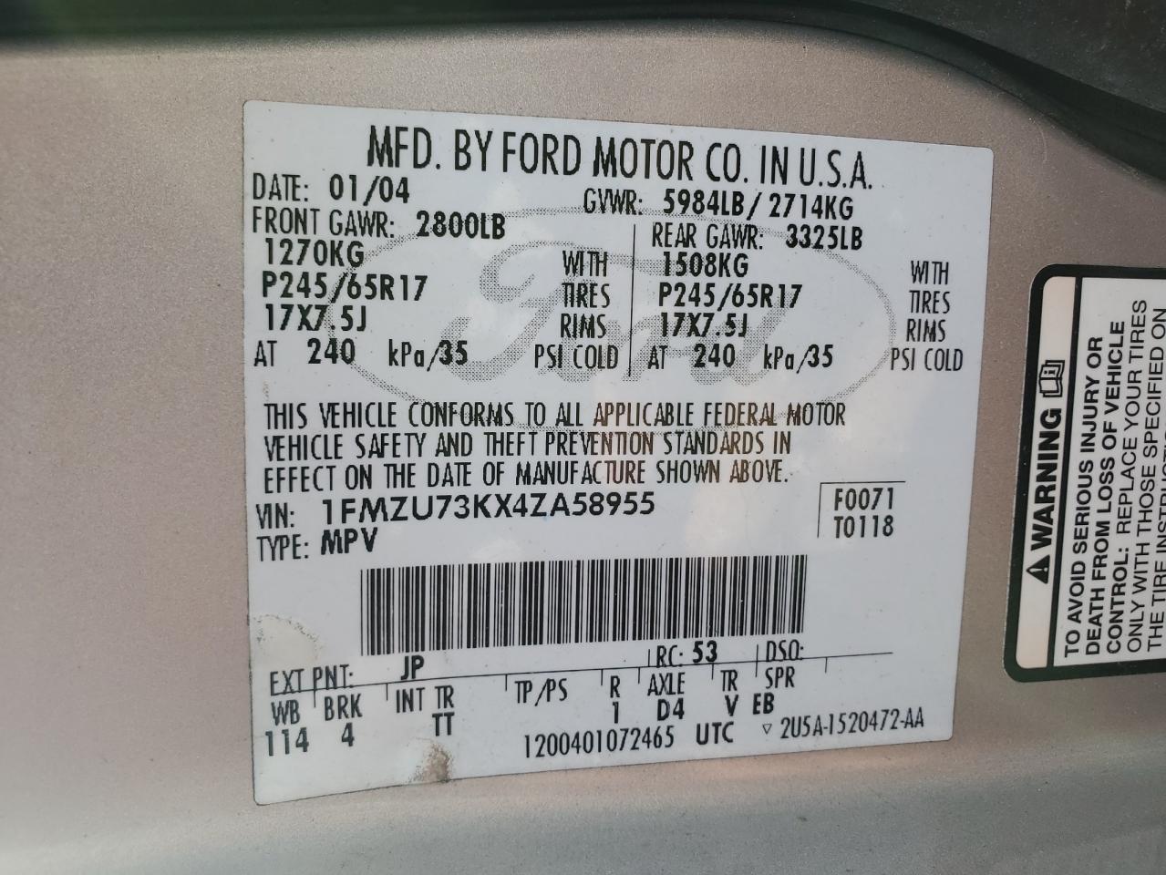 1FMZU73KX4ZA58955 2004 Ford Explorer Xlt