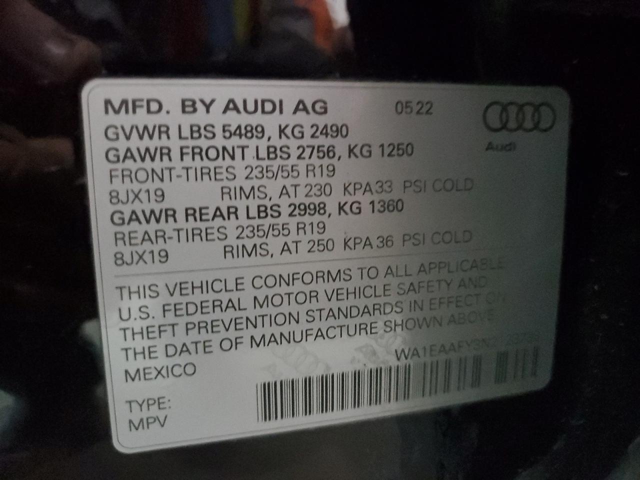 WA1EAAFY3N2123738 2022 Audi Q5 Premium Plus 45