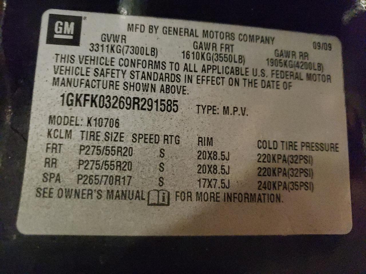 2009 GMC Yukon Denali VIN: 1GKFK03269R291585 Lot: 73377164