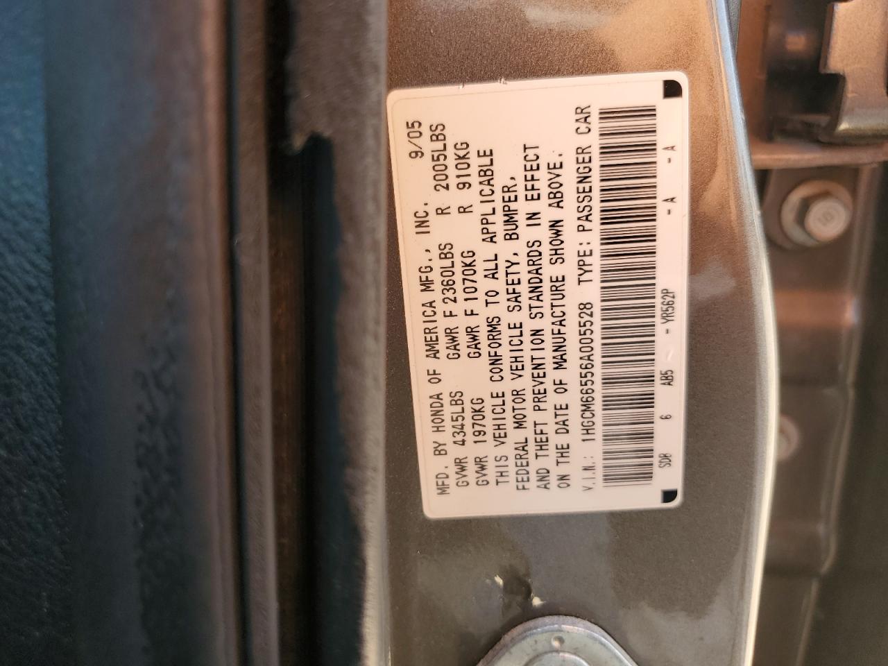 1HGCM66556A005528 2006 Honda Accord Ex