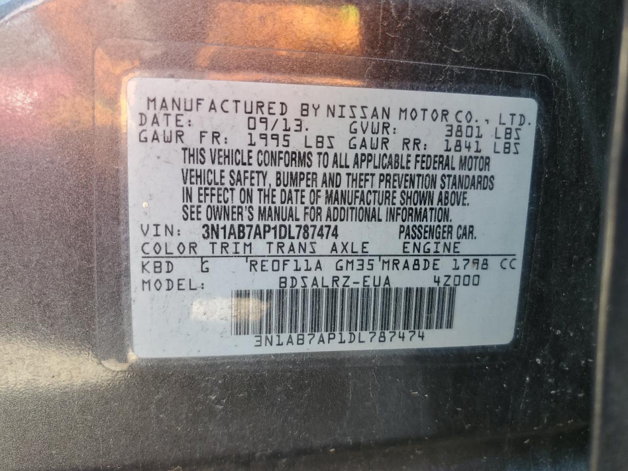 3N1AB7AP1DL787474 2013 Nissan Sentra S