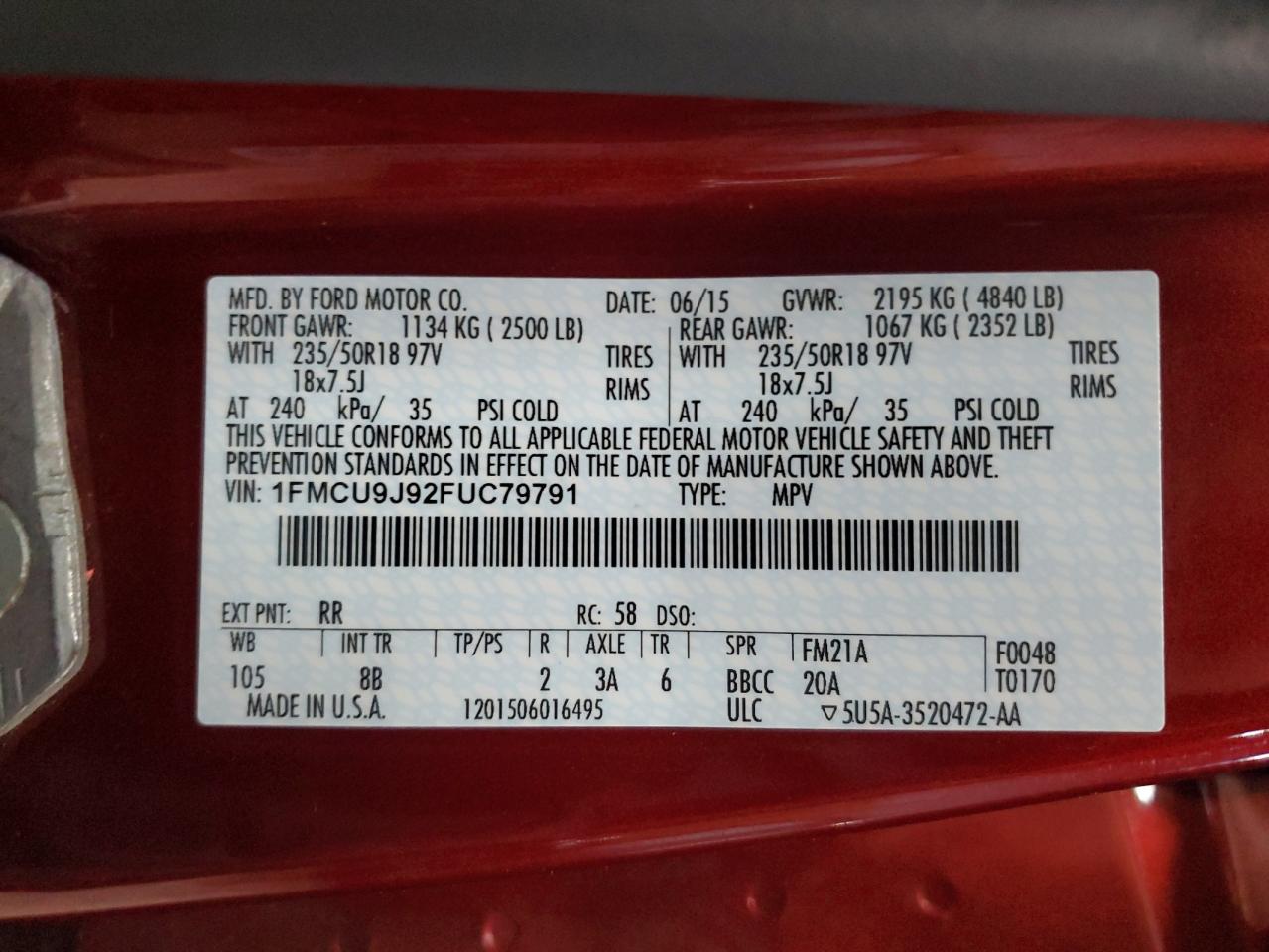 1FMCU9J92FUC79791 2015 Ford Escape Titanium