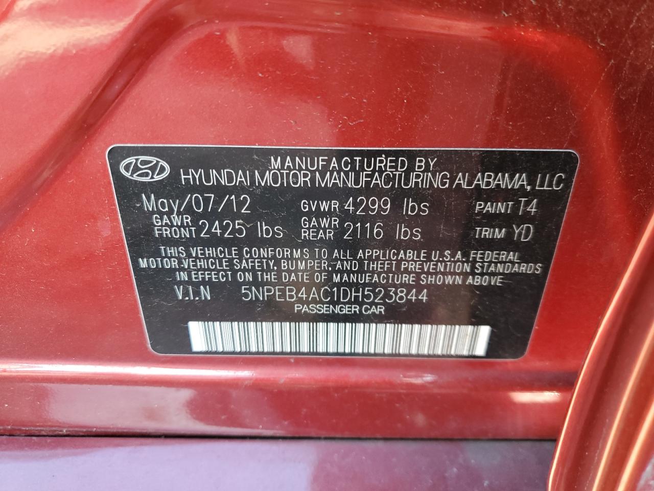 5NPEB4AC1DH523844 2013 Hyundai Sonata Gls