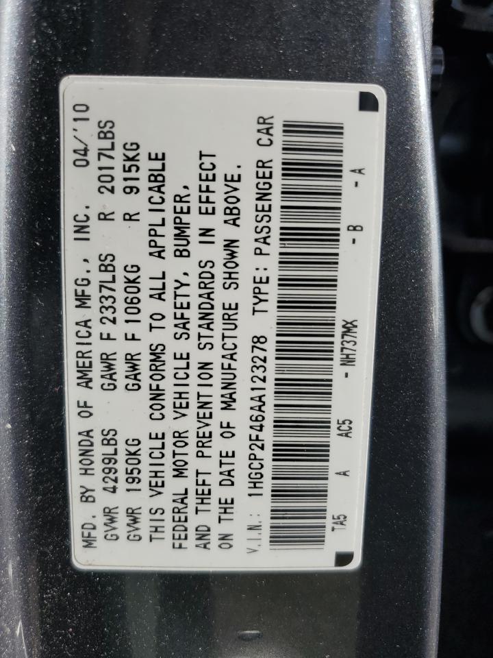 1HGCP2F46AA123278 2010 Honda Accord Lxp