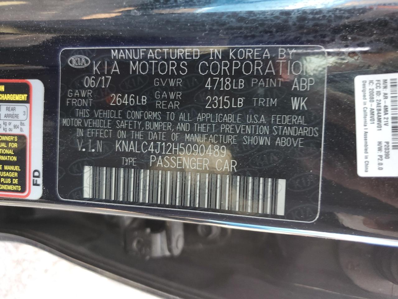 KNALC4J12H5090489 2017 Kia Cadenza Premium