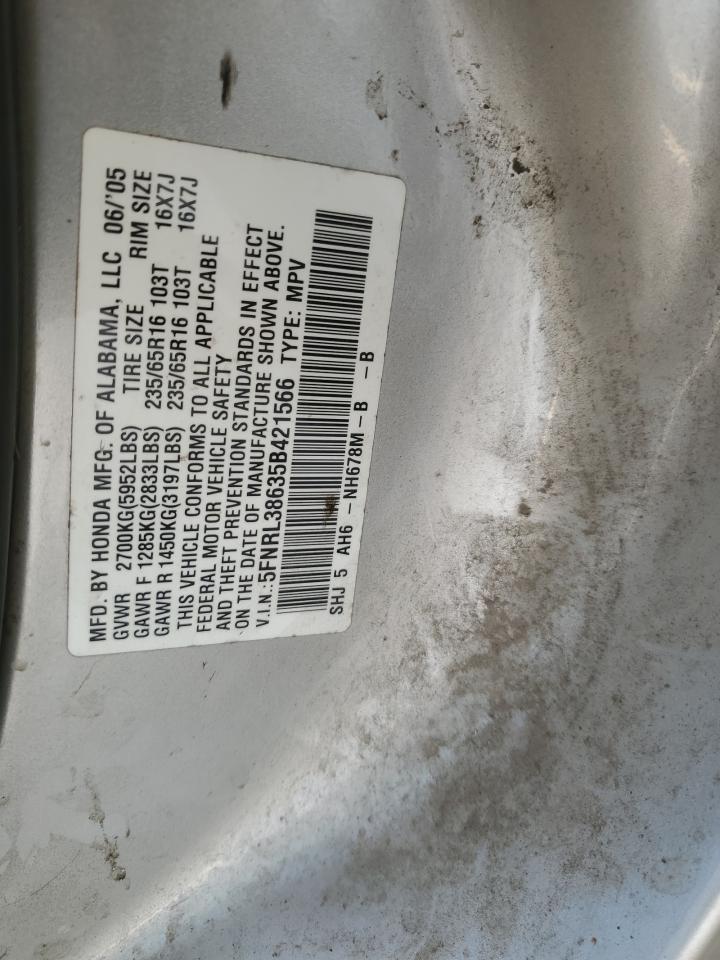 5FNRL38635B421566 2005 Honda Odyssey Exl