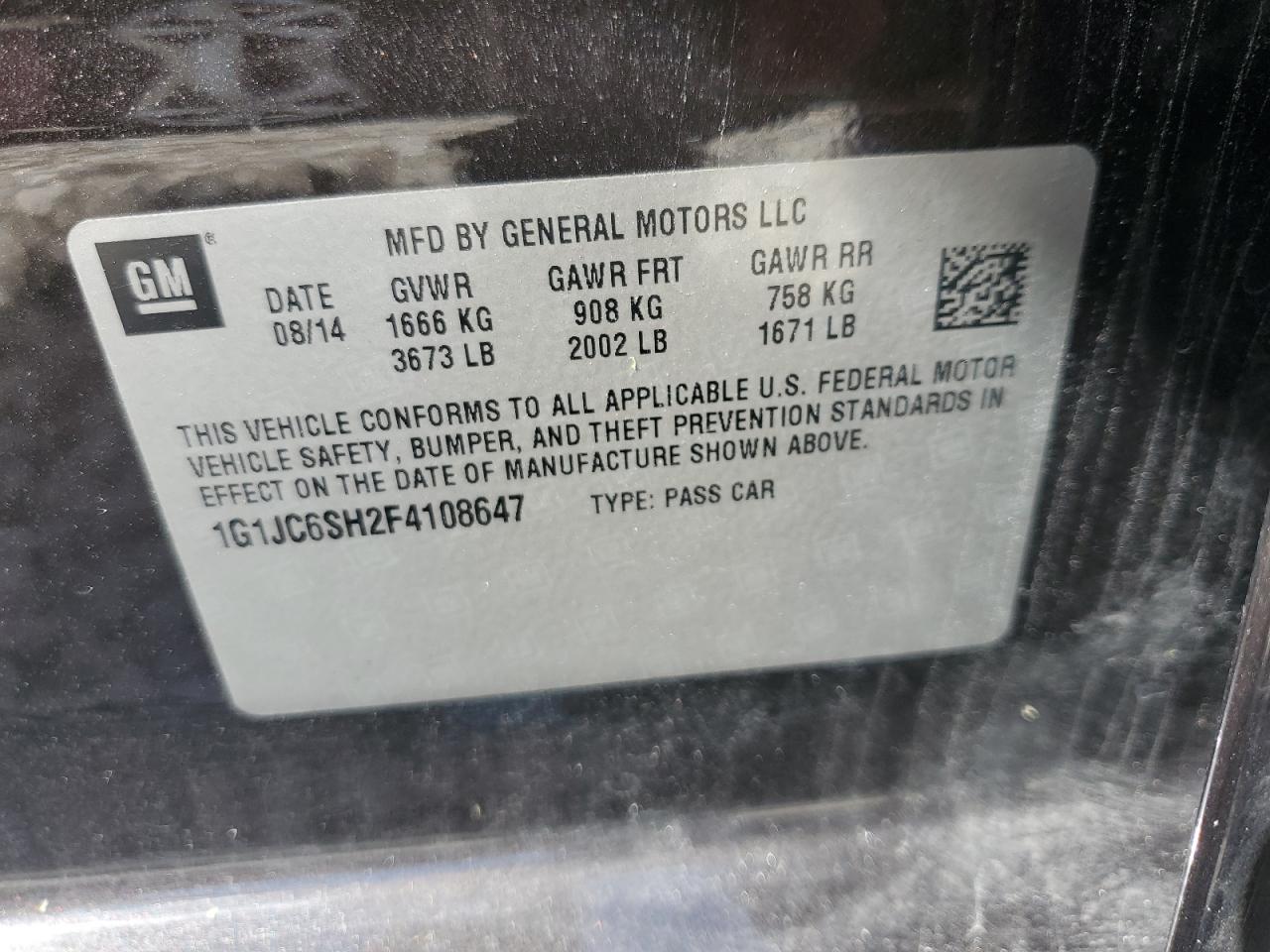 1G1JC6SH2F4108647 2015 Chevrolet Sonic Lt