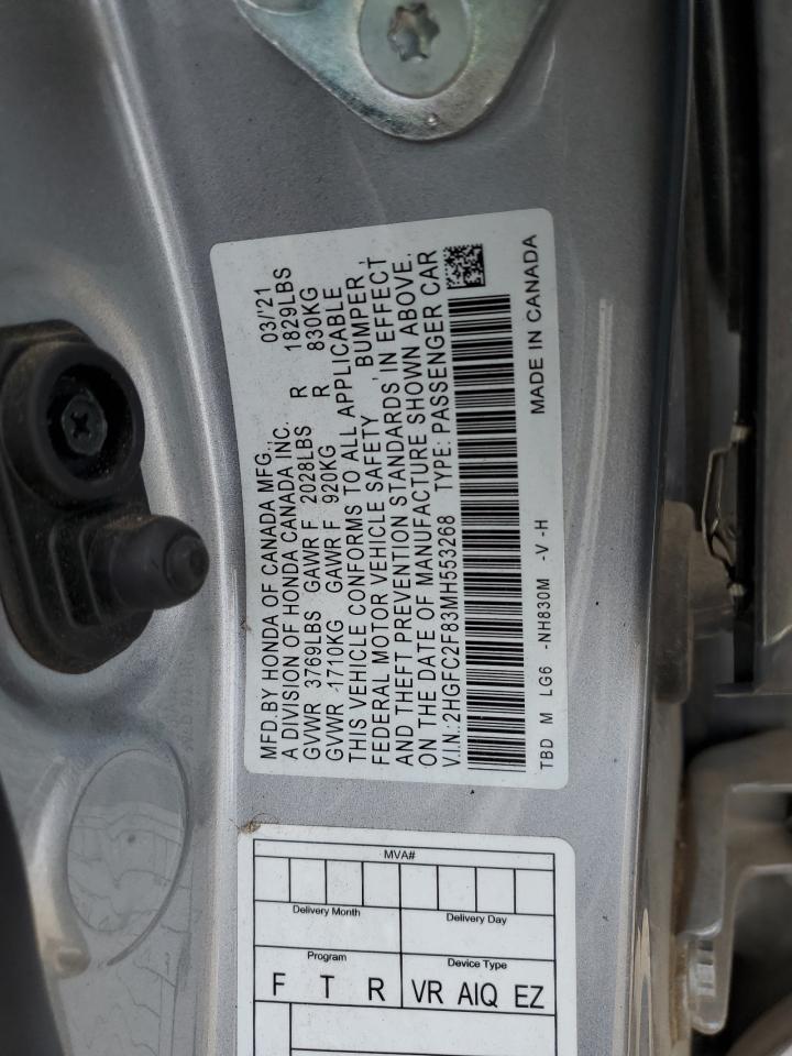 2021 Honda Civic Sport VIN: 2HGFC2F83MH553268 Lot: 69888874