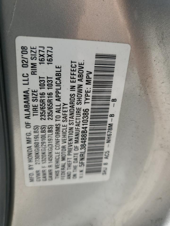 2008 Honda Odyssey Ex VIN: 5FNRL38488B410386 Lot: 67213604