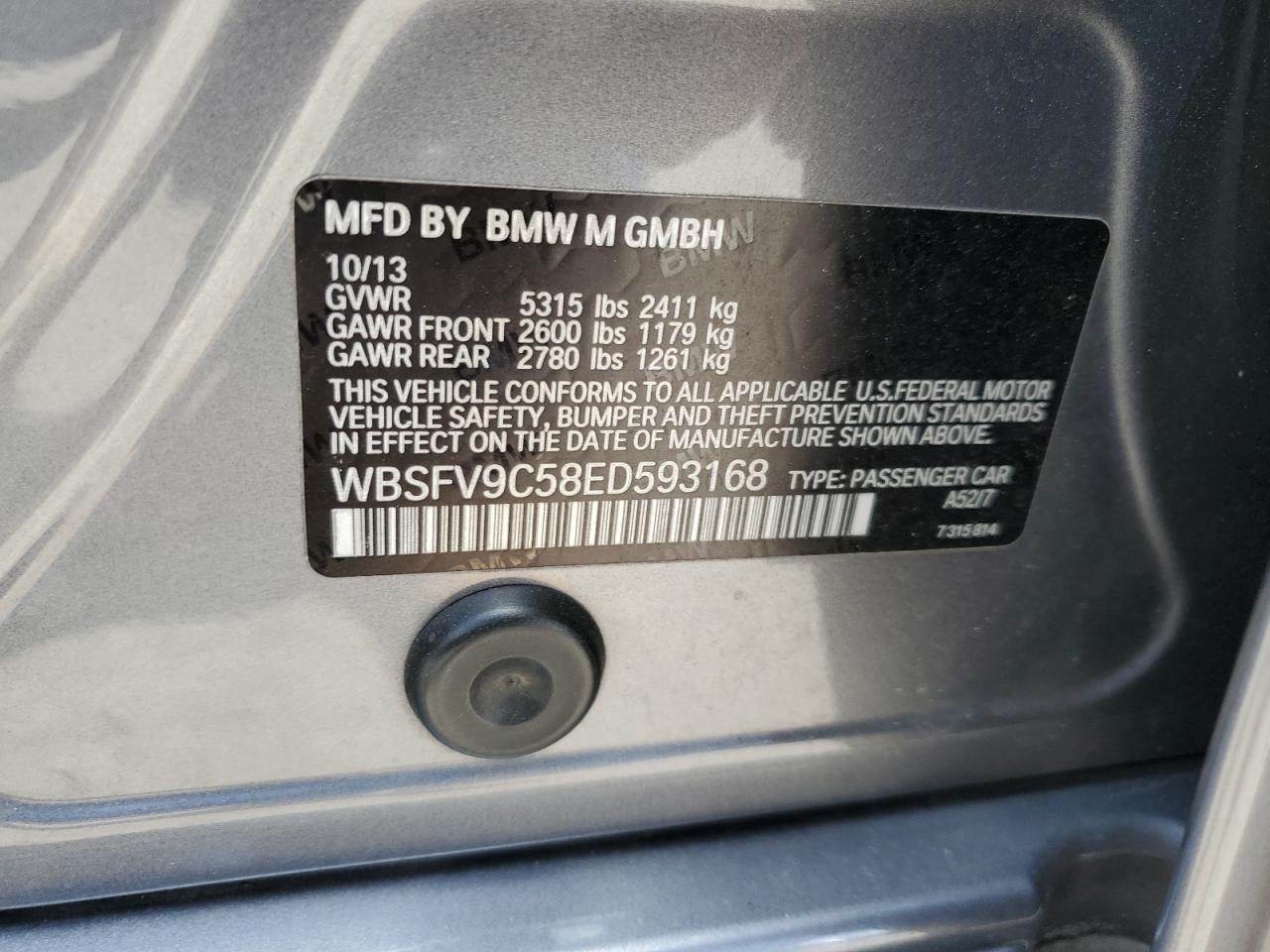 2014 BMW M5 VIN: WBSFV9C58ED593168 Lot: 70289024