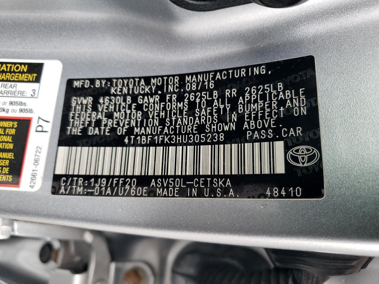 4T1BF1FK3HU305238 2017 TOYOTA CAMRY - Image 12