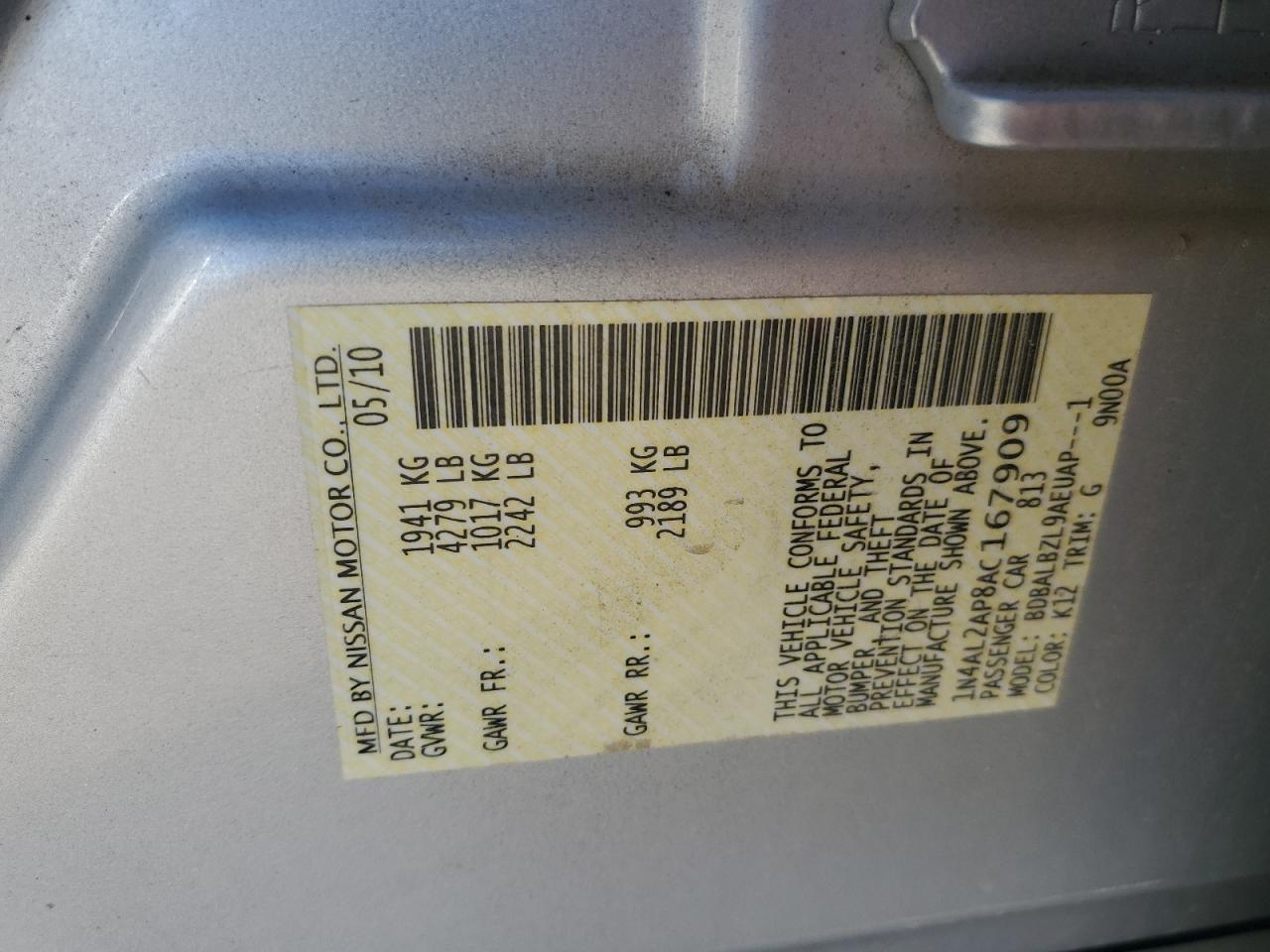 1N4AL2AP8AC167909 2010 Nissan Altima Base