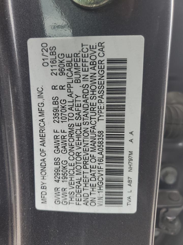 2020 Honda Accord Lx VIN: 1HGCV1F16LA058358 Lot: 72709614