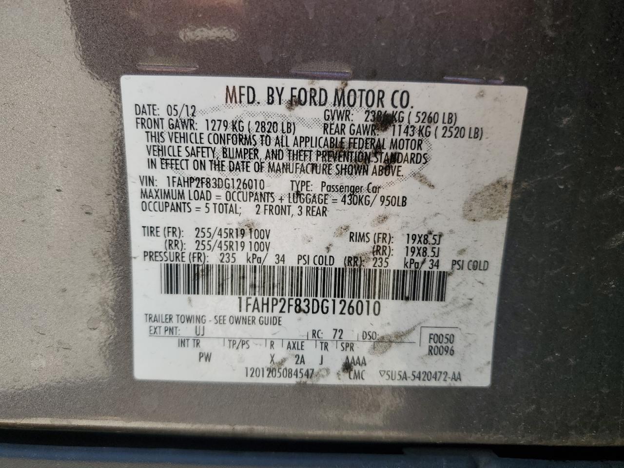 1FAHP2F83DG126010 2013 Ford Taurus Limited