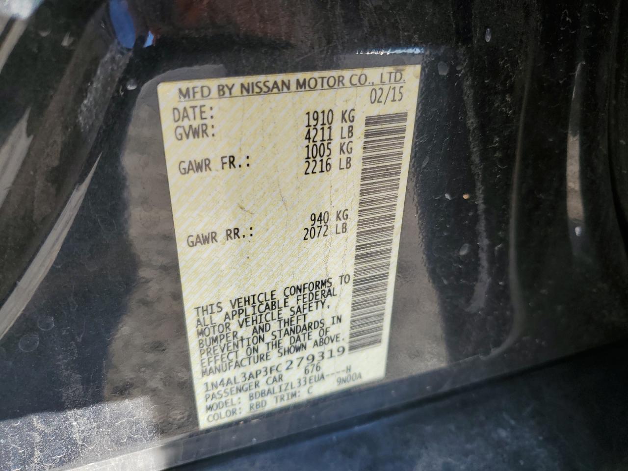 1N4AL3AP3FC279319 2015 Nissan Altima 2.5