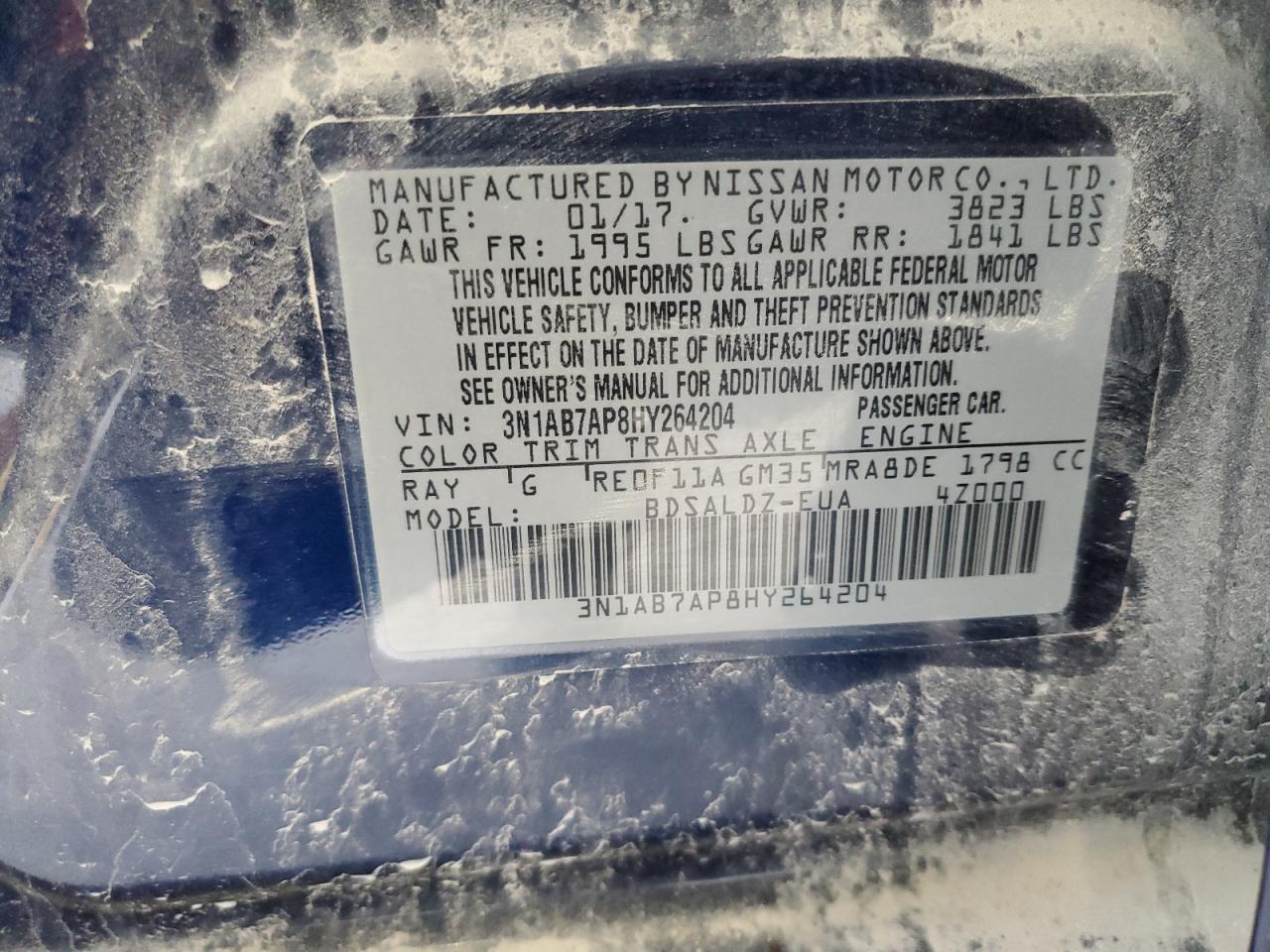 3N1AB7AP8HY264204 2017 Nissan Sentra S