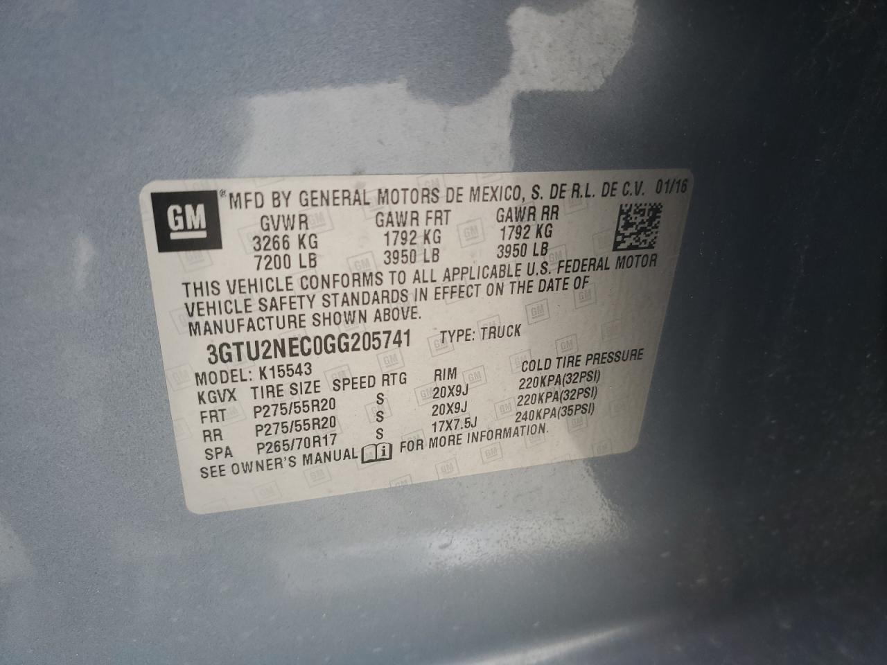 3GTU2NEC0GG205741 2016 GMC Sierra K1500 Slt