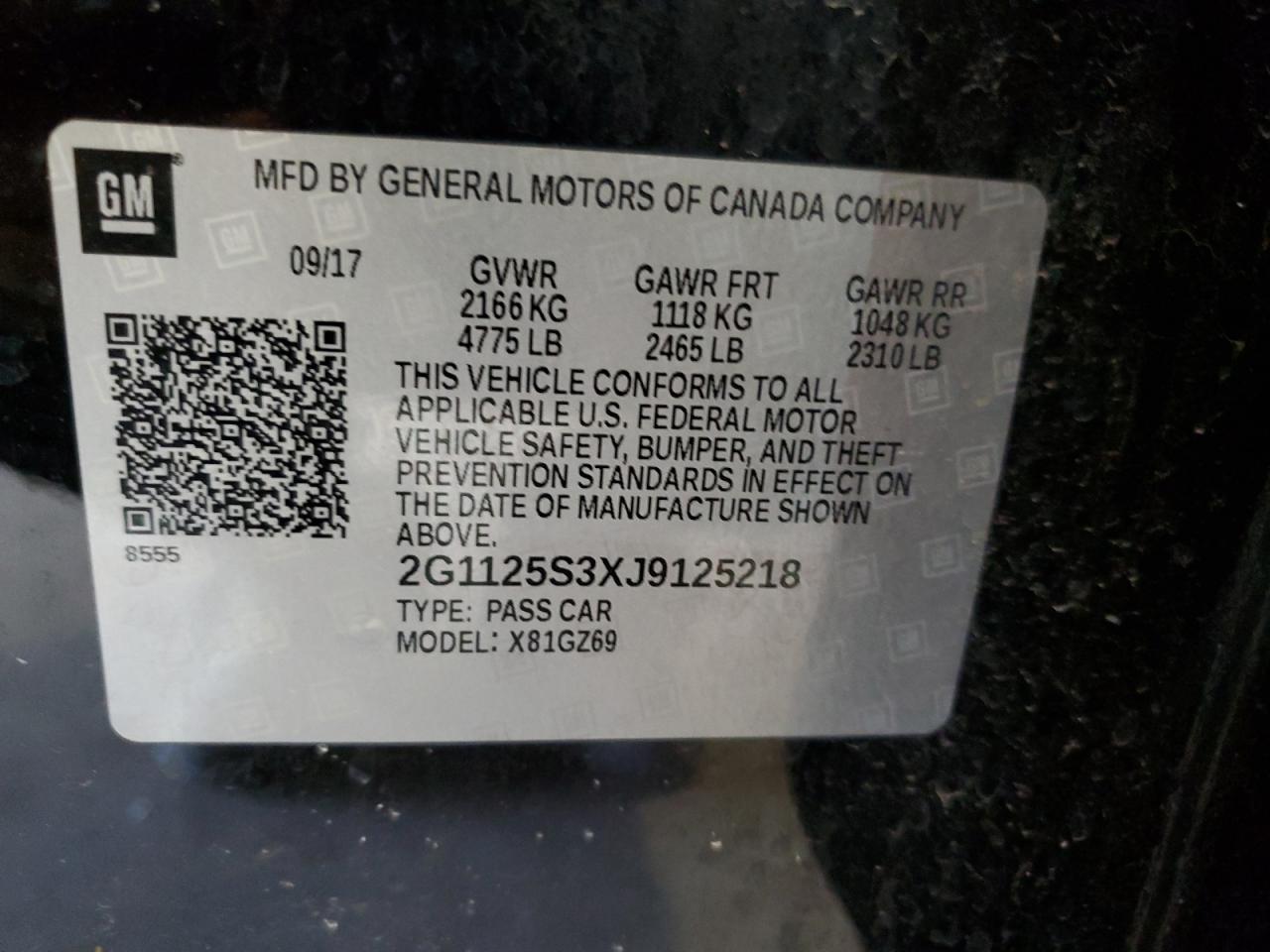 2G1125S3XJ9125218 2018 Chevrolet Impala Premier