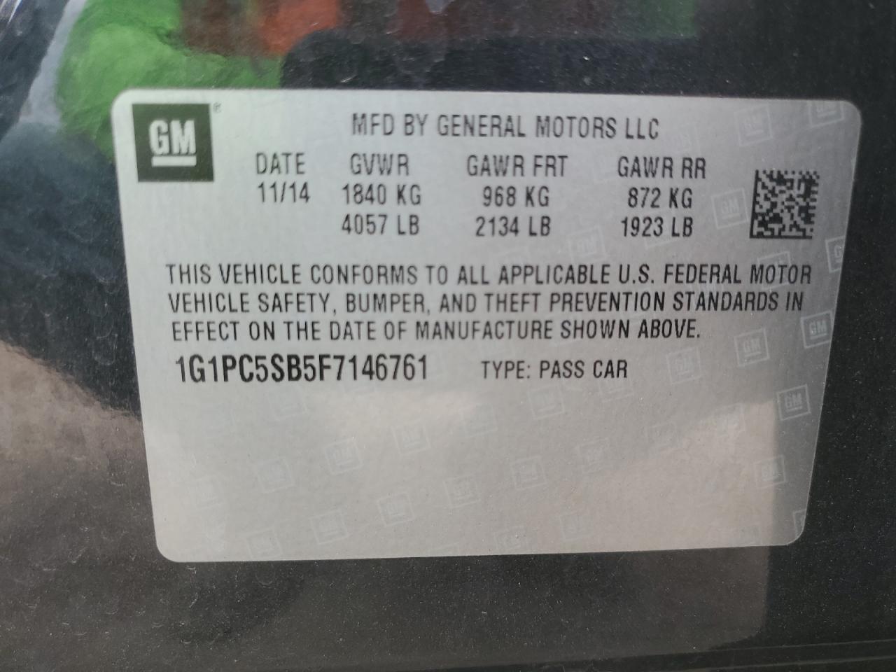 1G1PC5SB5F7146761 2015 Chevrolet Cruze Lt