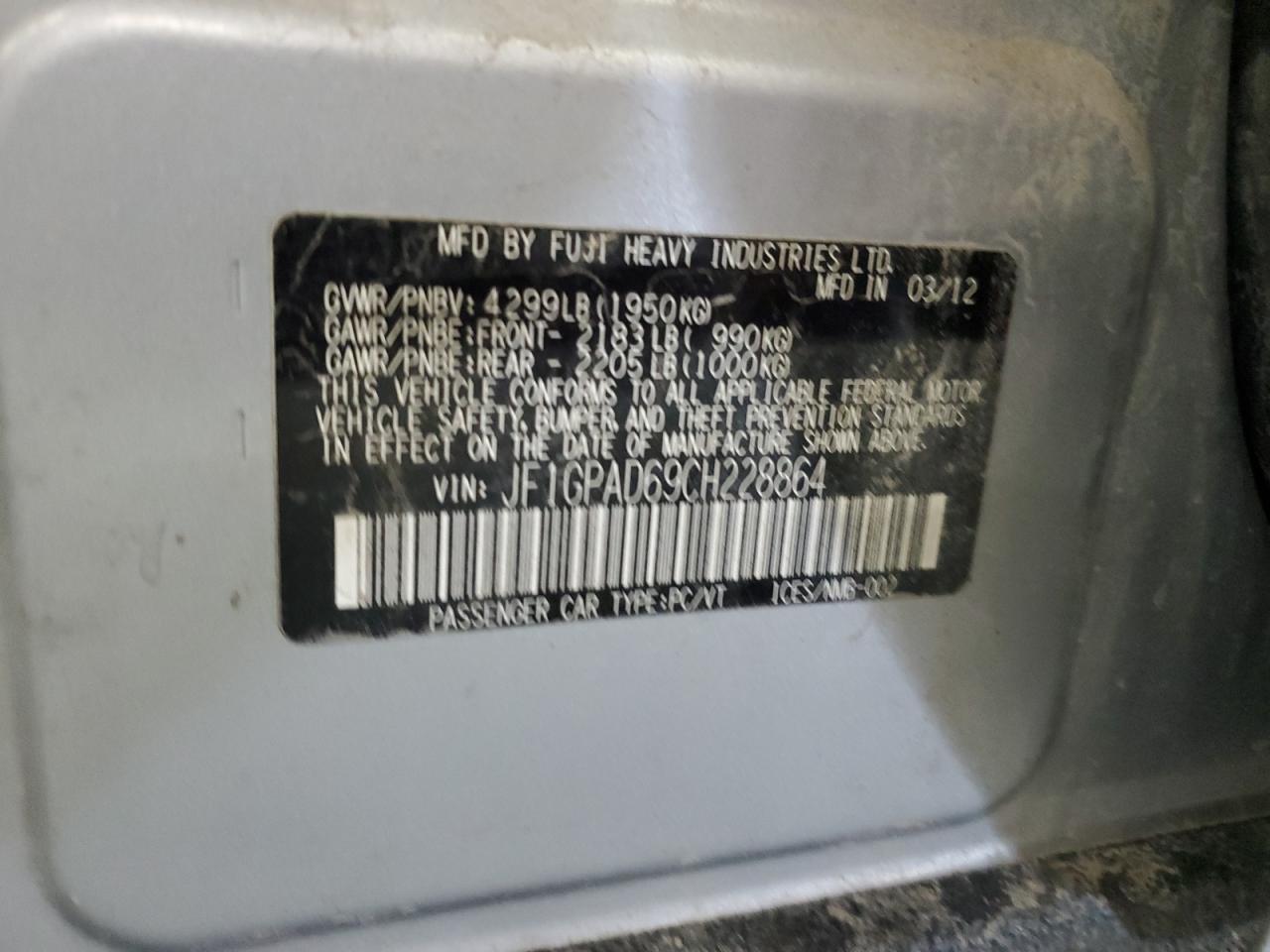 JF1GPAD69CH228864 2012 Subaru Impreza Premium