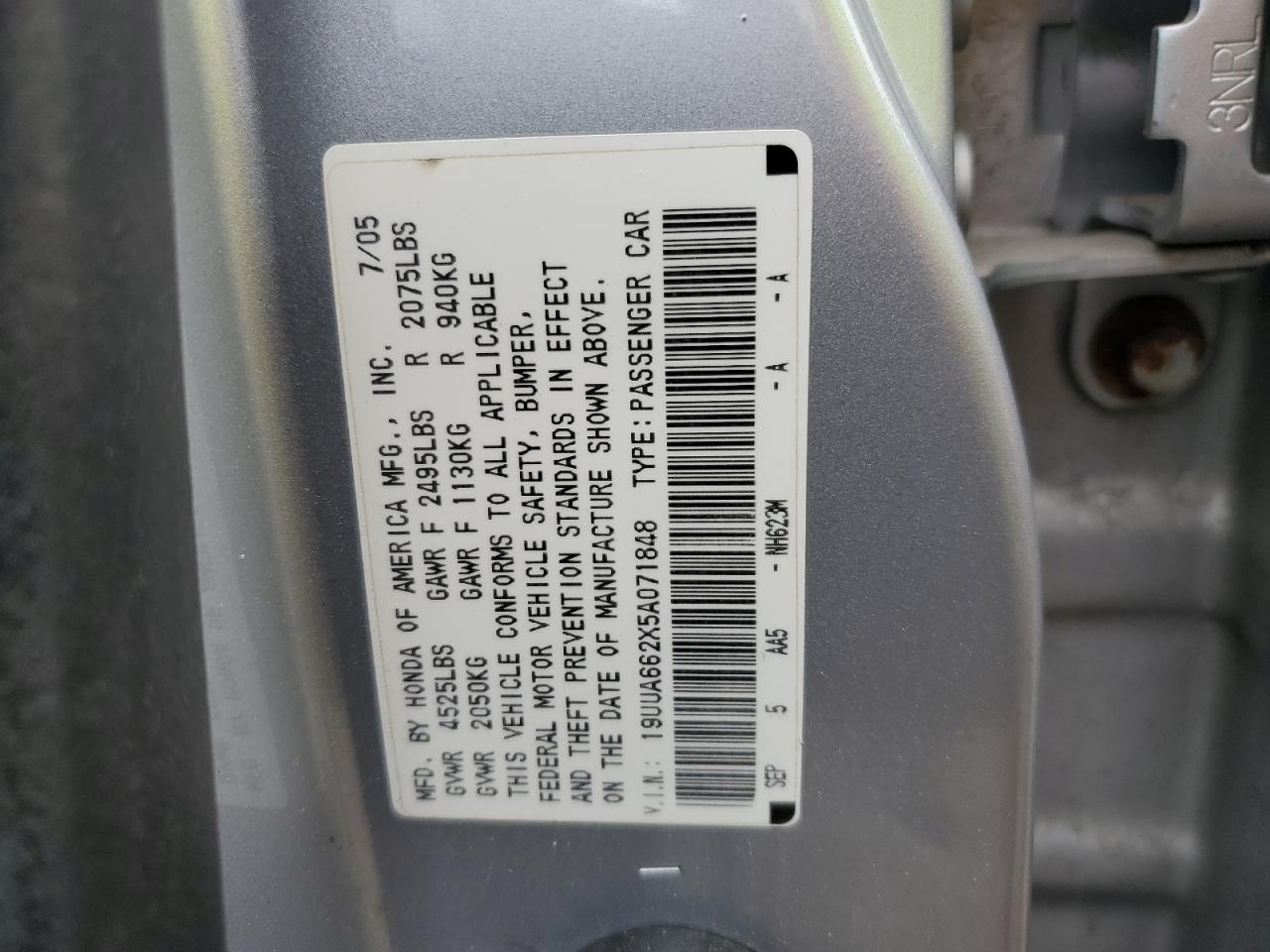 19UUA662X5A071848 2005 Acura Tl