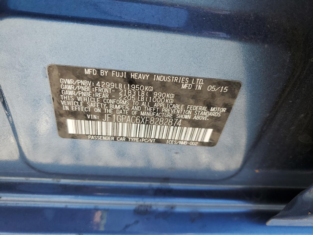 JF1GPAC6XF8282874 2015 Subaru Impreza Premium