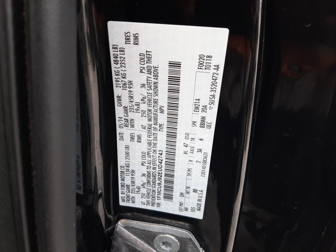 1FMCU9J92EUD42743 2014 Ford Escape Titanium