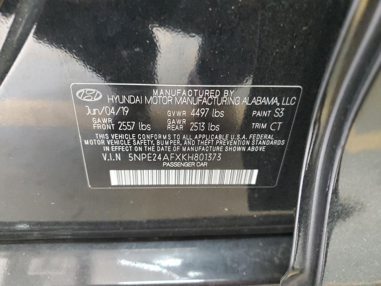 5NPE24AFXKH801373 2019 Hyundai Sonata Se