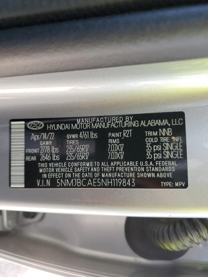 5NMJBCAE5NH119843 2022 Hyundai Tucson Sel