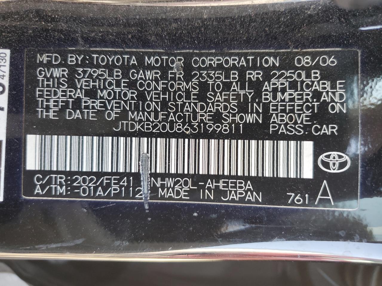 JTDKB20U863199811 2006 Toyota Prius