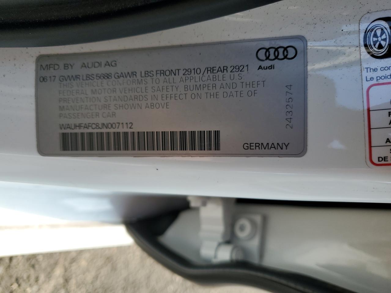 2018 Audi S6 Prestige VIN: WAUHFAFC8JN007112 Lot: 71203664